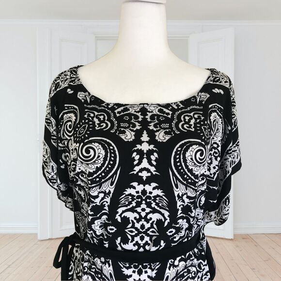 Wrapper Women Paisley Top Blouse Butterfly Sleeve Tie Waist Kimono Style Size M - Picture 2 of 9